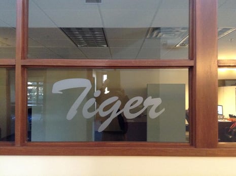 Etched vinyl window graphics Cleveland